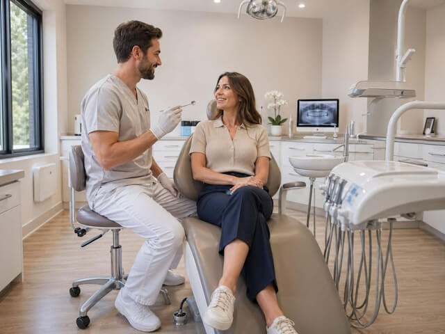 Family dentist speaking with a patient during a dental consultation in a modern Nepean dental clinic